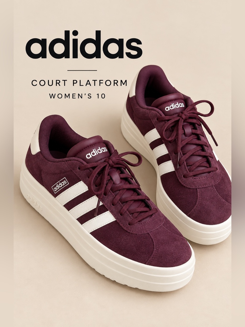 Adidas Court Platform Suede Burgundy Women’s Sneakers Size 10